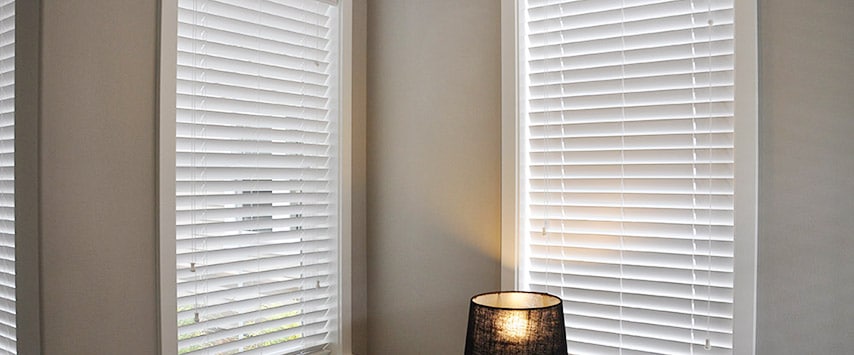 White Faux wood blinds