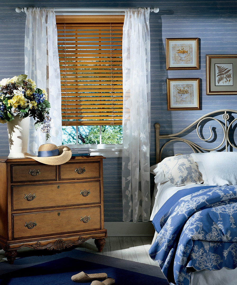Wood blinds in Guest bedroom