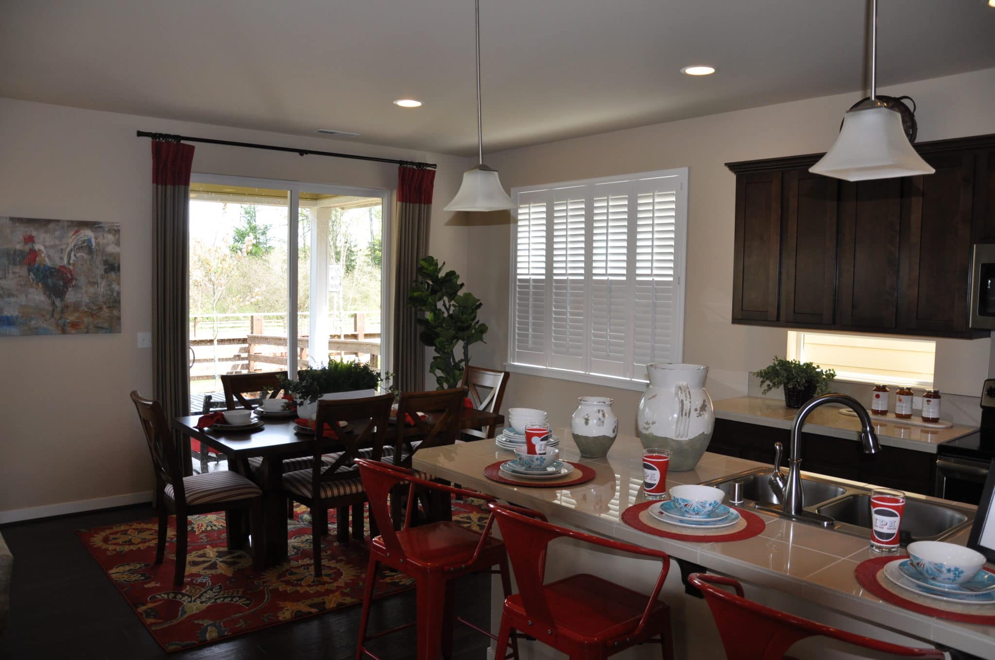 Drapes and Shutters will help you control the sunlight in you Dining and Kitchen
